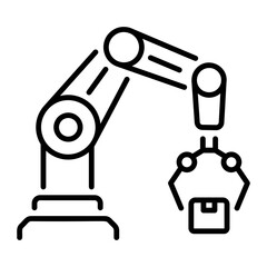 Linear icon of an automatic robot arm lifting a box