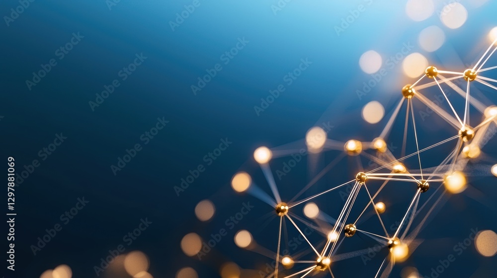 Poster a web of glowing dots and lines interconnected across a dark blue background, representing the vastn
