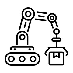 Automated packaging robot arm, line style icon