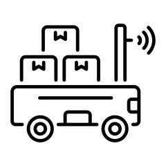 Warehouse robot carrying package boxes, line style icon