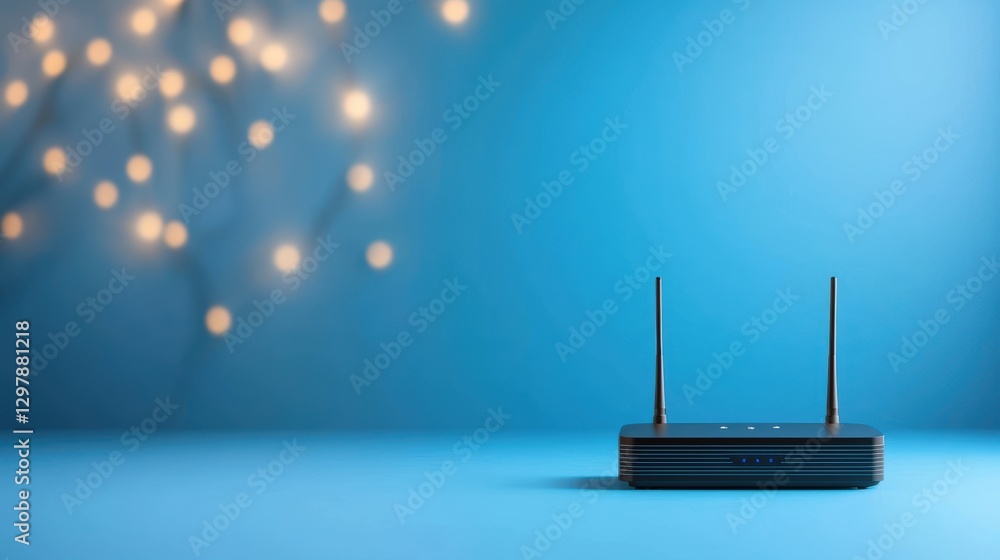 Poster an abstract representation of radio waves emanating from a wi fi router, symbolizing the invisible w