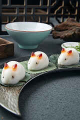 Coconut milk pudding in the shape of a jade rabbit
