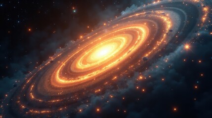 A radiant spiral galaxy colliding with a dwarf galaxy, streams of Art Deco stellar material twisting into luminous tendrils, forming a breathtaking cosmic ballet.