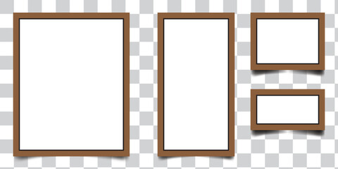 Empty white different photo frame with shadows. Set realistic photo card frame mockup - stock vector