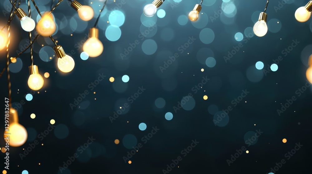Aufkleber a string of twinkling fairy lights in warm white and gold, draped over a dark background with a soft
