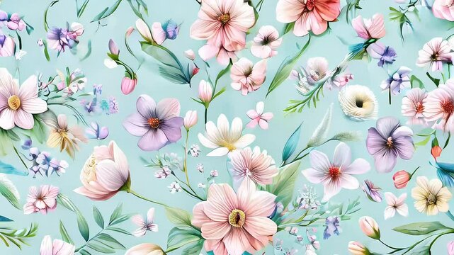 Spring Flowers Flying in the Air Pattern &ndash; Pastel Colors Seamless Design with Floating Floral Elements, Perfect for Wallpapers, Backgrounds, and Whimsical Decorative Projects