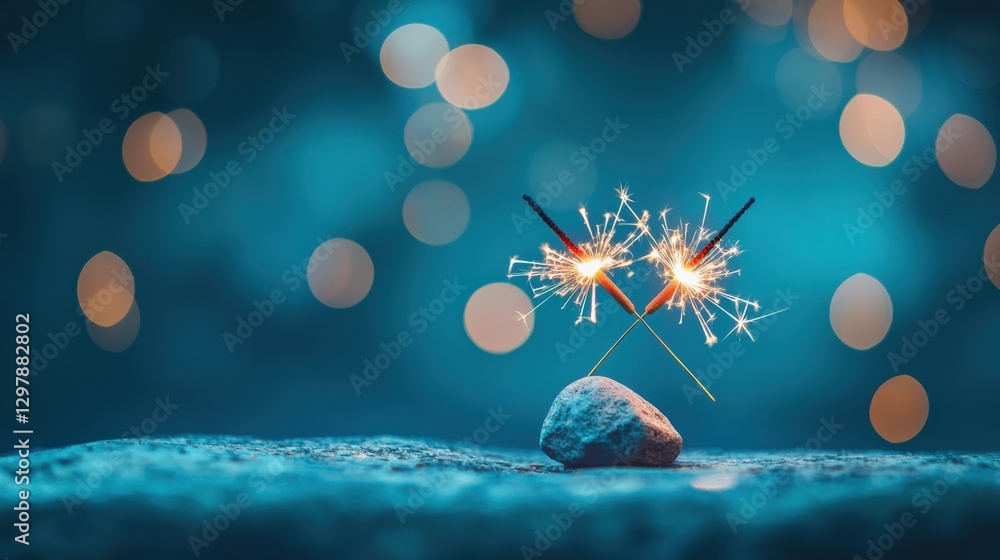 Poster two sparklers crossed, forming a glowing 