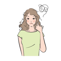 髪のトラブルに悩むロングヘアの美しい女性