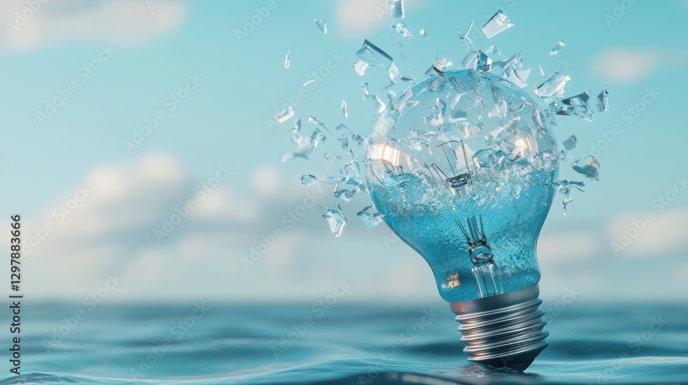 Aufkleber swirling waves of light and energy pouring out from a broken light bulb, creating a sense of movemen