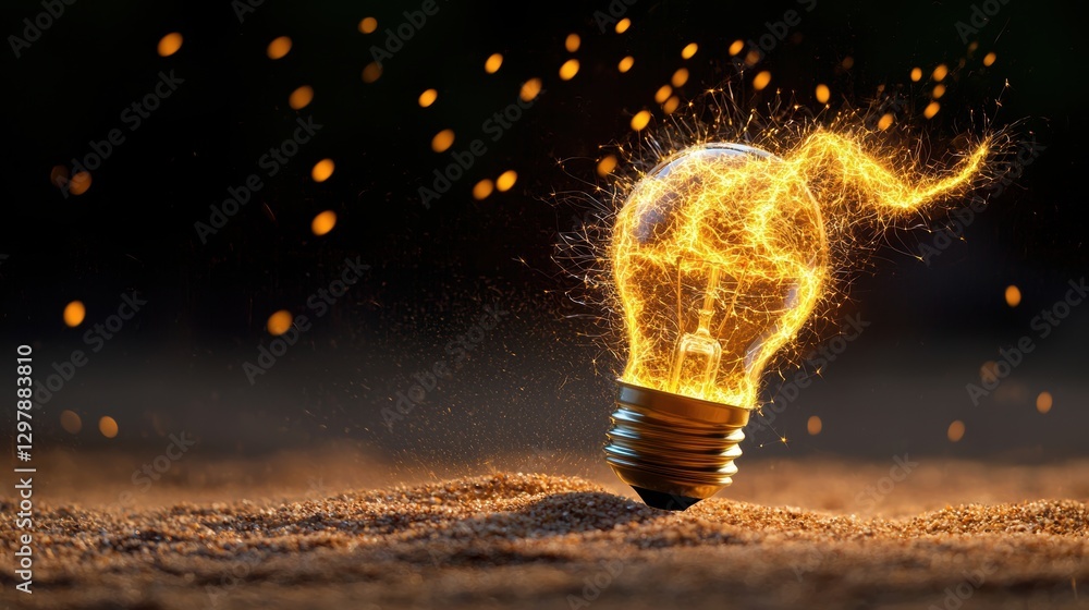 Poster abstract streaks of light emanating from a shattered light bulb, the trails swirling and intertwinin