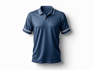 Blue polo shirt with contrasting trim displayed against a white background