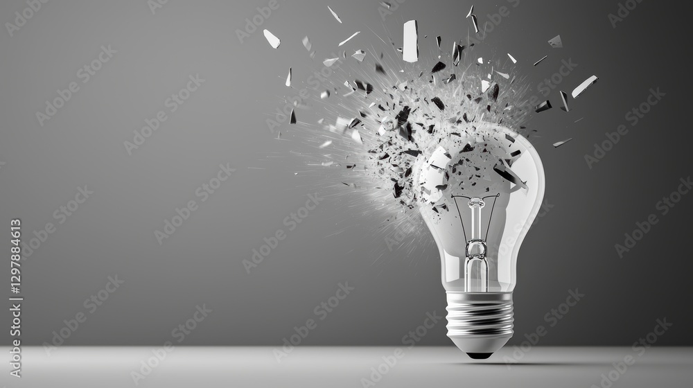 Aufkleber black and white photography of an exploding light bulb, highlighting the contrast and texture of the