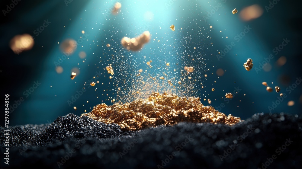Aufkleber a beam of light shining through a cloud of fine gold dust, revealing the intricate patterns and move