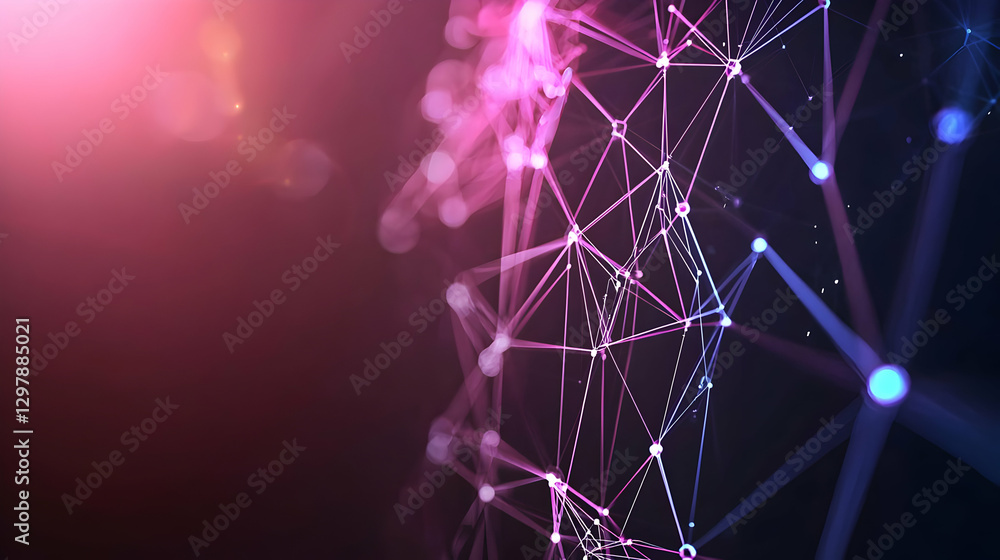 Poster abstract digital network connection displaying pink blue lights and geometric structures
