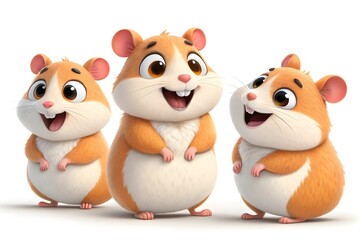 Fototapeta premium Cute 3D Happy Hamster Set – Playful and Lively Cartoon Design