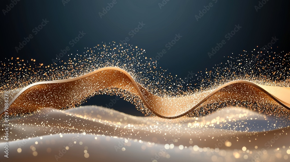 Poster abstract golden particle waves flowing in opposite directions, creating a sense of tension and energ