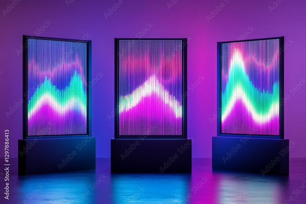 Poster vibrant abstract light installation with colored waves and patterns