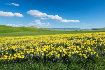 Fototapeta premium A Vibrant Field of Yellow Daffodils Swaying Gently in the Breeze