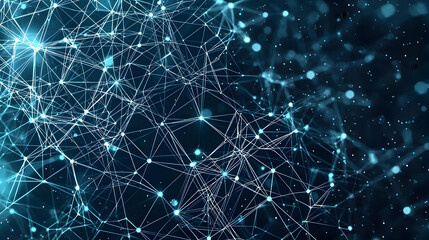 Abstract Digital Network Of Connected Nodes And Lines On Dark Blue Background