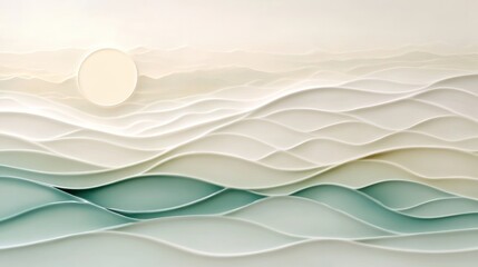 Ethereal Waves, A minimalist depiction of serene landscape with muted tones