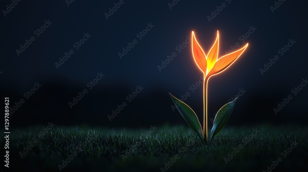 Poster a simple composition of a single bird of paradise flower with its unique shape outlined in a thin, b