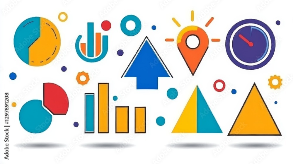 Poster vibrant flat design data visualization icons offering a comprehensive view of business growth and an