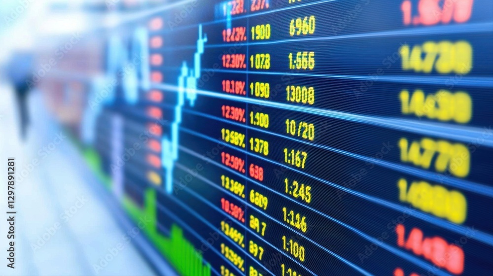 Poster wall display of comprehensive stock information and market data providing insights into financial pe