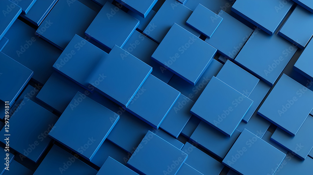Aufkleber abstract geometric cubes arranged in a modern blue pattern background with digital texture