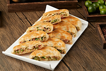 Ham and green radish stuffed pancakes