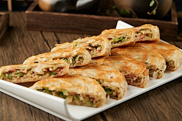 Ham and green radish stuffed pancakes