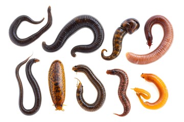 Obraz premium Collection set of worms isolated on white background.
