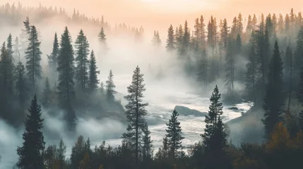 Mystical Foggy Landscape with Soft Light and Nature