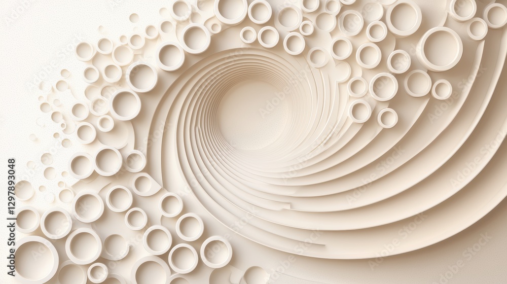 Poster a geometric and structured circular swirl pattern with circles, arcs, and other geometric shapes arr