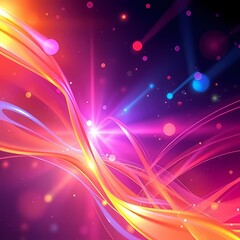 Fototapeta premium Sunset gradient ribbons of coral and gold streaming with warm bokeh highlights against a midnight canvas 