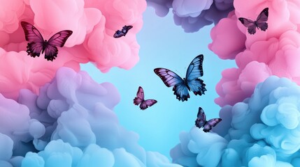 Pastel colored swirls creating a dreamy, ethereal background with butterflies, fairies, and other magical creatures.