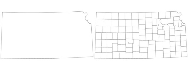 Obraz premium Kansas administrative map, Kansas outline and counties state map set - illustration version