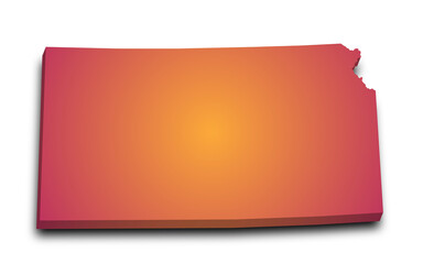 3d Kansas map state with color. United State of America, US, United State