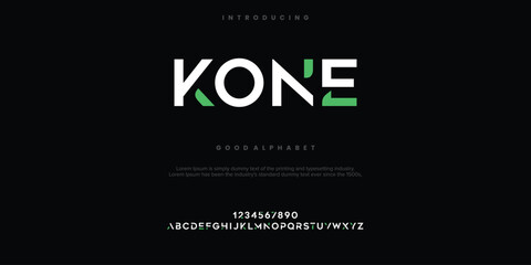 Kone alphabet font. Typography, Creative urban sport fashion futuristic font and with numbers. vector illustration