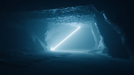 Blue Light Beam in Dark Cave Digital Art