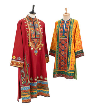 transparent background Embroidered Pakistani Kurtis: Red & Yellow