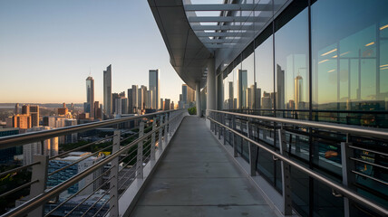 Railing made of stainless steel on the outside of the building