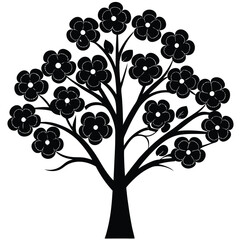 Black and white floral tree with decorative elements