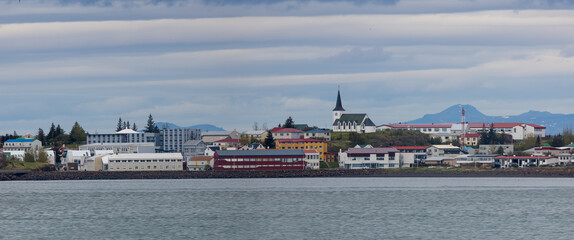 Panoramic view of Borgarnes town in Iceland.