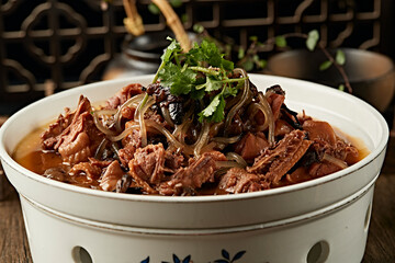 Traditional Northeastern home-cooked dish: Chicken stewed with mushrooms (chicken stewed with hazel...