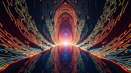 A mesmerizing tapestry of vibrational fractal strings, glowing filaments resonating Art Deco in harmony, infinite dimensions folding into each other