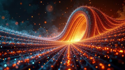 Fototapeta premium A mesmerizing tapestry of vibrational fractal strings, glowing filaments resonating Art Deco in harmony, infinite dimensions folding into each other