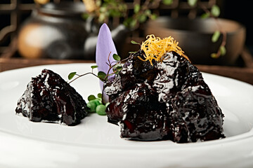 Slow-cooked squid ink beef