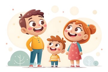 Cute 3D Smiling Family Set &ndash; Loving Parents and Cheerful Kids in Full-Body View