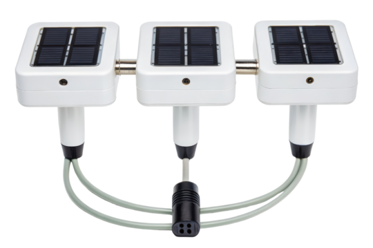 Three solar panels connected together isolated with transparent background