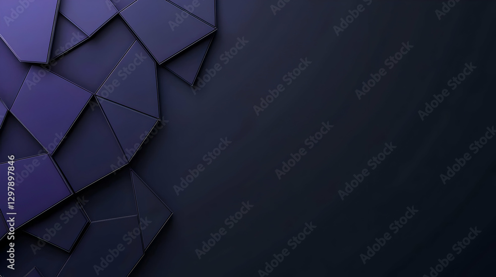 Poster Abstract Geometric Pattern With Dark Blue Triangles and Sparkling Edges on a Black Background